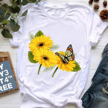 Женская футболка с цветочным принтом и бабочками, футболки с графическим принтом в стиле Харадзюку, женская футболка в эстетическом стиле, женские футболки с круглым вырезом 2024 - купить недорого