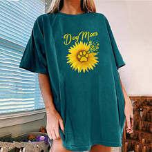 DOG MOM Sun Flower Funny Women Tshirt Drop Shoulder Loose Summer Graphic Tees Shirt Femme Hip Hop Tops Summer Clothes Ladies 2024 - buy cheap