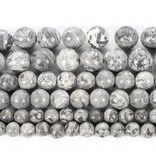 Cuentas de piedra Natural para fabricación de joyas, abalorios de mapa gris redondo de 4/6/8/10/12mm, cuentas espaciadoras sueltas DIY, pulsera, collar hecho a mano 2024 - compra barato