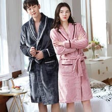 Winter pyjama couple Sleepwear Bath Robe Men Women Flannel Bathrobe Coral Fleece Pajamas hombre Night Dressing Gown Bride Robe 2024 - buy cheap