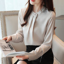 2021 New Spring Ladies Office OL Blouse Shirt Korean  Women Long Sleeved Satin Chiffon Top Shirt White Women Clothes 2024 - buy cheap