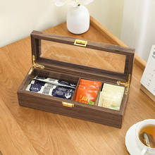 Casegrace-organizador de chá, madeira, tampa transparente, 4 compartimentos ajustáveis, saco de café, recipientes de madeira 2024 - compre barato