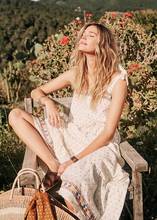 BOHO Womens Flower Embroidery Loose Maxi Long Dress Strapless Sweet Holiday Dress Lace Up Backless Pleated Overall Dresses 2024 - buy cheap