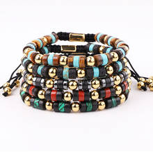New Fashion High Quality Mix Color Natural Stone Stainless Steel Beaded Macrame Bracelet Men Women 2024 - buy cheap