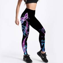 Fitness Leggings Women Workout Push Up Legging Fashion Digital Print Blue-green Fluorescent Butterfly Jeggings Pants 2024 - buy cheap