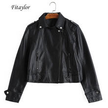 Fitaylor mulheres jaqueta de couro da motocicleta curto design do falso casaco de motociclista casual básico outwear rosa preto plutônio bombardeiro jaquetas 2024 - compre barato