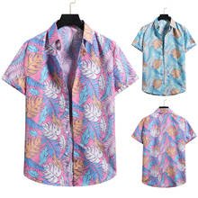 Camisa masculina com cardigã estampado, manga curta, camisa havaiana para praia e flor, camisa masculina de gola alta, blusa masculina confortável e respirável 2024 - compre barato