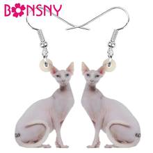 Bonsny Acrylic Canadian Hairless Cat Earrings Cute Animal Kitten Drop Dangle Jewelry For Women Girls Kids Fashion Birthday Gift 2024 - buy cheap