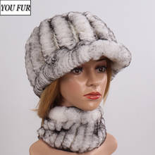 Hot Sell Girl Real Rex Rabbit Fur Scarves Hats Sets Women Winter Real Fur Scarf Hat Set Good Elastic Natural Fur Hat Neckerchief 2024 - buy cheap