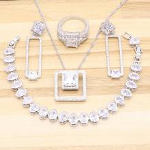 Conjunto de joias femininas quadradas, conjunto de joias angélicas de zircônia cúbica prata branca 2024 - compre barato