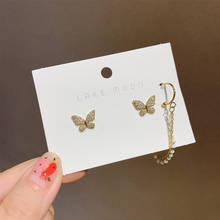 Zeojrlly  Trendy Fashion New  Women Clip Earrings Butterfly Asymmetric Back Hanging Chain Pearl Earbone Female Jewelry 2024 - купить недорого