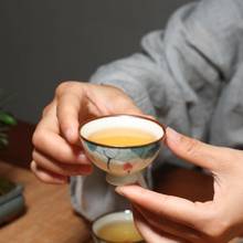 Conjunto de taças de chá kung fu chinês, xícaras de cerâmica pintada à mão para puer oolong, xícara de cerâmica de lótus, escritório 2024 - compre barato