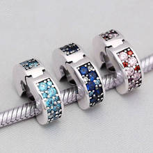 Authentic S925 Silver Charm Multicolor Mosaic Shining Elegance Clip Stopper Bead for Women Bracelet Bangle Diy Jewelry 2024 - buy cheap