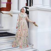 Abaya Floral Dubai-vestido musulmán turco para mujer, vestido de noche, Hijab, caftán, Túnica, ropa islámica, Tesettur, Elbise 2024 - compra barato