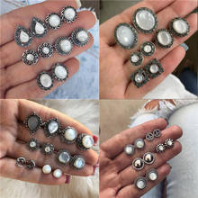 Modyle 5Pairs/Set Crystal Bohemian Opal Stud Earrings Set for Women Silver Color Dazzling Cubic Zirconia Earrings 2024 - buy cheap