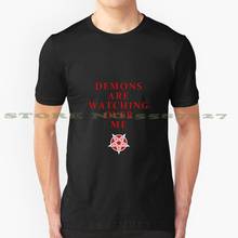 Demons Are Watching Over Me Black White Tshirt For Men Women Demon Kek Guardians Satan Satanic Satanist Pentagram 2024 - buy cheap
