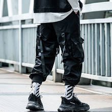 Ribbons Hip Hop Cargo Paratrooper Pants Men Streetwear Ankle-Length Elastic Waist Black Joggers Casual Trousers Male Techwear 2024 - buy cheap