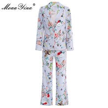 Moaayina moda designer terno primavera outono feminino manga longa terno topos + calças floral-estampado conjunto de duas peças 2024 - compre barato