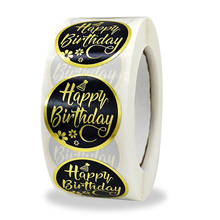 Pegatinas negras para regalos de feliz cumpleaños, decoración de boda, 1 pulgada, Oro "Feliz Cumpleaños", 500 Uds. 2024 - compra barato