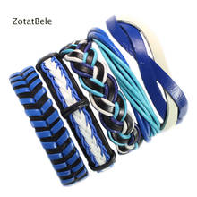 Juego de 5 pulseras trenzadas de cuero azul para hombre, pulsera de moda, joyería con cordones, F55 2024 - compra barato