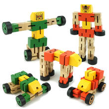 Детский робот-трансформер, деревянные строительные блоки, игрушки для детей, фигурка автобота, модель, пазл, Обучающие интеллектуальные игрушки, подарки 2024 - купить недорого