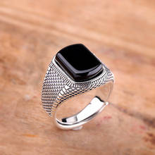 Турецкие ювелирные изделия черное кольцо мужской светильник-вес 6 г винтажные кольца мужские s натуральный черный камень регулируемый размер 2024 - купить недорого