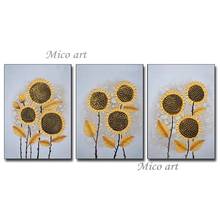 3 Panel Sunflower Oil Painting Wall Pictures Pure Hand Drawn Modern Home Wall Decoration Group Paintings Artwork Unframed Art 2024 - buy cheap