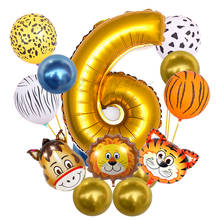 18 pçs feliz aniversário festa de alumínio folha balões decoração terno globos crianças número de ouro dos desenhos animados animal cabeça selva tema brinquedo 2024 - compre barato