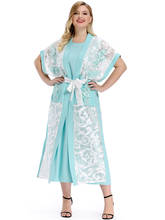 2021 Абая длинные весенние женские платья большого размера плюс Модное Элегантное изящное новое платье Синий висячий поясом длинное платье в пол 2024 - купить недорого