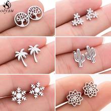 Fashion Bohemian Earrings Jewelry Stainless Steel Snowflake Earring Studs Small Cactus Tree of Life Earings Best Gift for Women 2024 - buy cheap