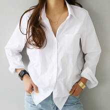 Блузки Топы Femme белая блузка с длинным рукавом футболки, женские блузы Mujer De Moda 2021 отложной воротник Шифоновая блузка рубашка E873 2024 - купить недорого