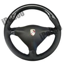 Capa de volante em couro abertura preta, capa de fibra de carbono 5d com buraco preto no volante, compatível com porsche 911, 986, 996, boxster s 98-04 2024 - compre barato