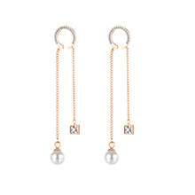 Pendientes de cadena con borla de zirconia Artificial para mujer, joyería de acero inoxidable, Color oro rosa, regalo que no se decolora, novedad 2024 - compra barato