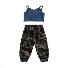 Kawgeett-conjunto de roupa de verão para bebês, com botões, jeans, camuflado, moda feminina, 2 peças 2024 - compre barato