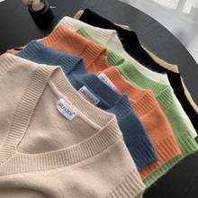 V-neck Sleeveless Sweater Vests Women 2020 Autumn Soft Cashmere I-shaped Outerwear Cropped Sweaters Wool Knitted Vest Tops Short 2024 - buy cheap