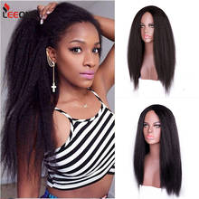 Leeons-peluca larga y rizada para mujeres negras, de 24 pulgadas Yaki pelo sintético, color negro y marrón, estilo africano, nuevo 2024 - compra barato
