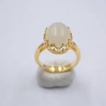 Pure 925 Sterling Silver with Natural Oval Nephrite White Jade Ring For Woman Size from 5 to 12 2024 - buy cheap