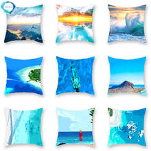 Marine Theme Deep Sea Diving Sea View Print Cushion Cover Blue Square Pillowcase Polyester Throw Pillow Cover 45X45cm 2024 - buy cheap