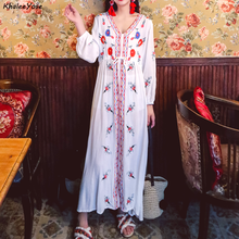 Vestido maxi com bordado floral khalee yose boho, vintage, chique, primavera, outono, feminino, manga longa 2024 - compre barato