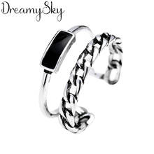 Dreamysky atacado anéis de prata real cor preta, correntes para mulheres, grandes anéis antigos, joias de dedo de alta qualidade 2024 - compre barato