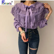 2020 Spring New Arrivals Design Tops Women Long Sleeve Cute Sweet Bow Tie Ruffled White Shirts Blouse Tops Korea Style 1609 2024 - buy cheap