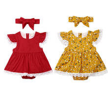 Macacão floral para bebês meninas, 2 peças, roupas florais de renda, cor sólida, para verão 2024 - compre barato