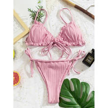 MYTENG-Mini Bikini con Tanga para mujer, traje de baño liso con realce, Bandage con cordón, sin espalda, para verano 2024 - compra barato