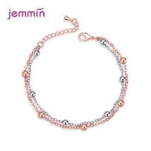 New Double-Layer Adjustable Charm 925 Sterling Silver Beads Link Bracelets For Women Bridal Wedding Jewelry Rose Gold Pulseira 2024 - buy cheap