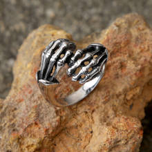 Unique Embrace Skeleton Hand Rings For Men Fashion Stainless Steel Skull Biker Ring Women Gothic Punk Finger Ring Wholesale 2024 - buy cheap