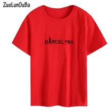 ZuoLunOuBa-Camiseta informal de verano para mujer, camisa con letras bordadas, manga corta, cuello redondo, camisetas rojas sueltas, Tops 2024 - compra barato