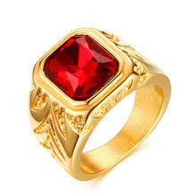 18k ouro cor titânio aço inoxidável luxo jóias bijoux bague acessório quadrado vermelho pedras preciosas zircon diamantes anéis para homem 2024 - compre barato