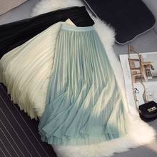 2021 Women Spring Summer Vintage Skirt Ladies Sweet Elastic High Waist A-line Mesh Pleated Skirt Female Casual Solid Faldas E534 2024 - buy cheap