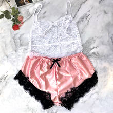 2pcs Women Sexy Lace Pajama Set Sleeveless Crop Tops Elastic Bowknot Shorts Nightgown Set Solid Color Sleepwear пижама женская 2024 - buy cheap