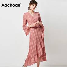 Aachoae Polka Dot Dress Women Boho Maxi Long V Neck Split Sexy Wrap Dresses Flare Long Sleeve Ruffle Elegant Dress Robe Longue 2024 - buy cheap